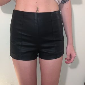 black leather shorts